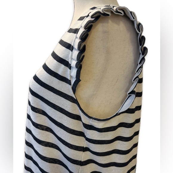 Ann Taylor LOFT sleeveless ruffle detail navy/white striped blouse, size M - Picture 5 of 7